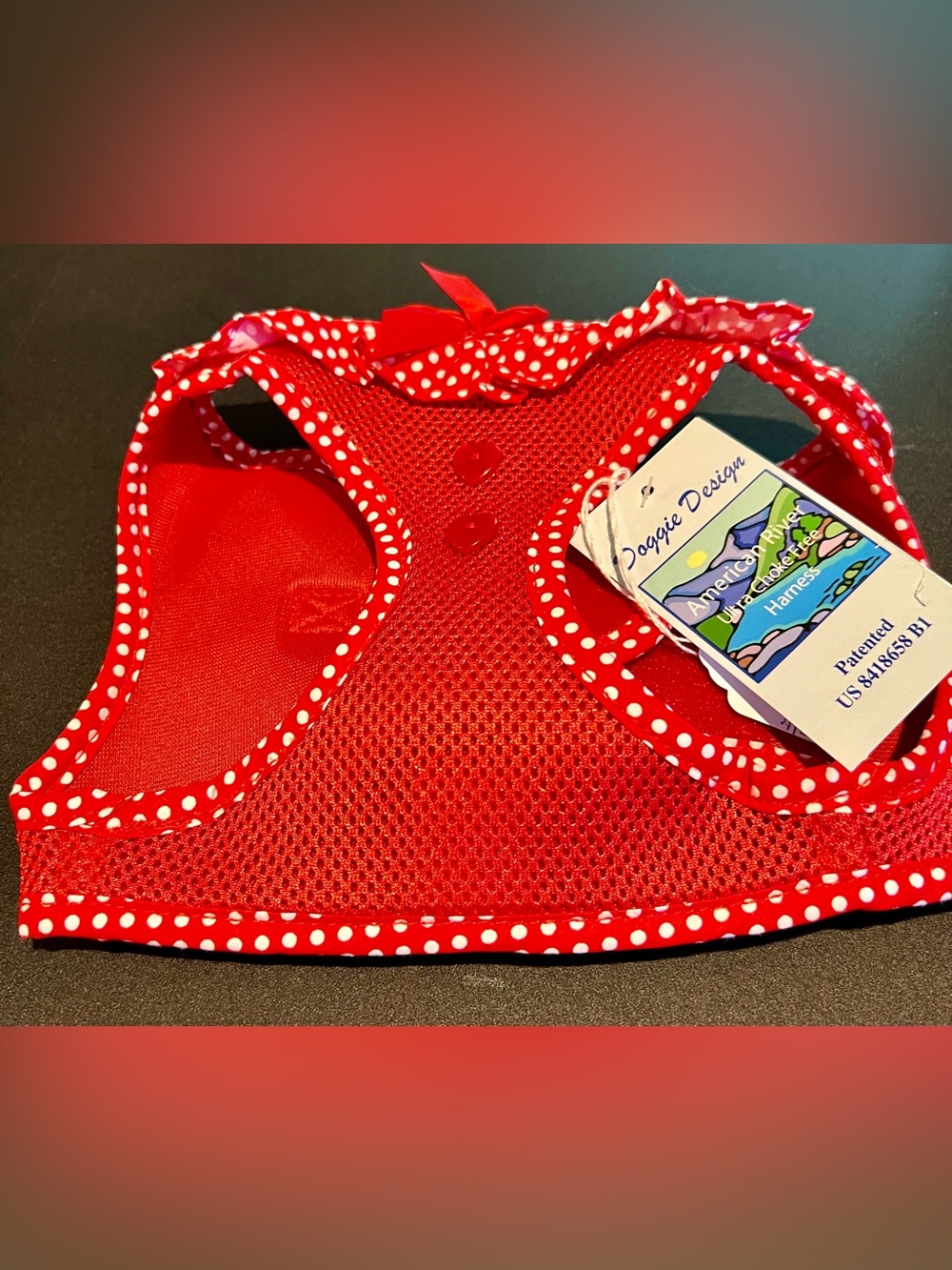 Doggie Design Red Polka Dot Mesh Dog Harness size large .  For 16-25lb pet. B5